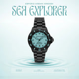 Emporio Armani Sea Explorer Turquoise Blue Dial Black Steel Strap Watch for Men - AR60084