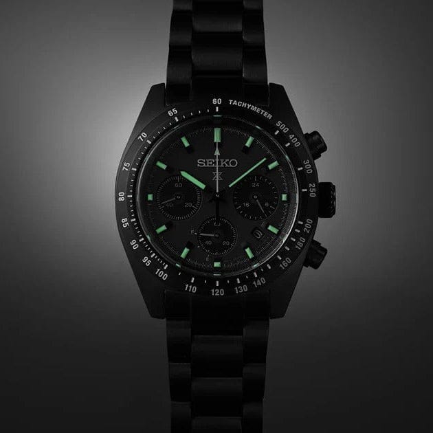 Seiko Prospex Speedtimer The Black Series Limited Edition Black Dial Black Steel Strap Watch for Men - SSC917