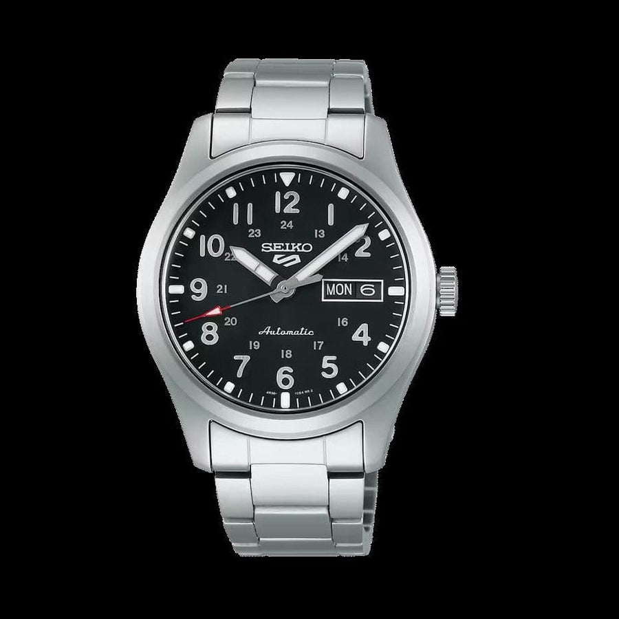 Seiko 5 Sports Flieger Automatic Black Dial Silver Steel Strap Watch for Men - SRPH27K1