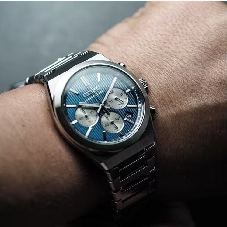 Seiko Conceptual Chronograph Blue Dial Silver Steel Strap Watch for Men- SSB453P1