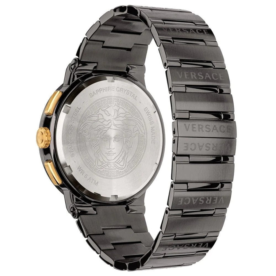 Versace Greca Dome Chronograph Black Dial Grey Steel Strap Watch for Men - VE6K00623