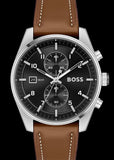 Hugo Boss Skytraveller Chronograph Black Dial Blue Leather Strap Watch for Men - 1514161