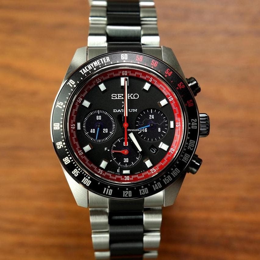 Seiko Prospex Speedtimer Solar Chronograph Datsun 240Z Collaboration Limited Edition Black Dial Two Tone Steel Strap Watch for Men - SSC957