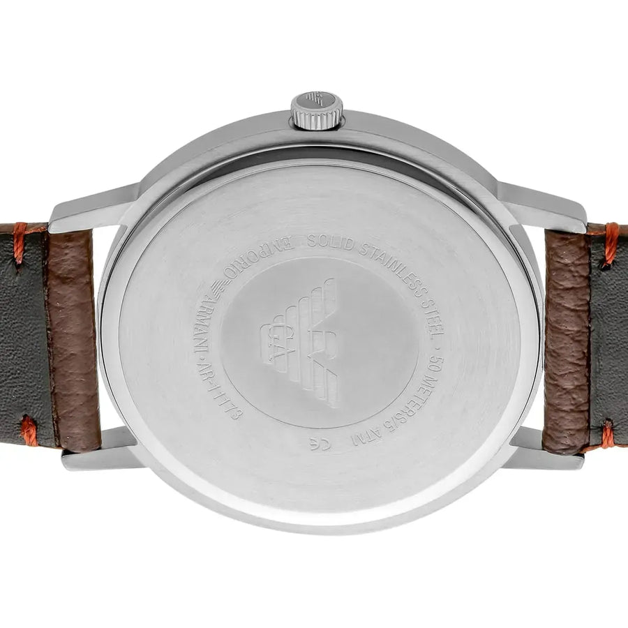 Emporio Armani Kappa Silver Dial Brown Leather Strap Watch for Men - AR11173