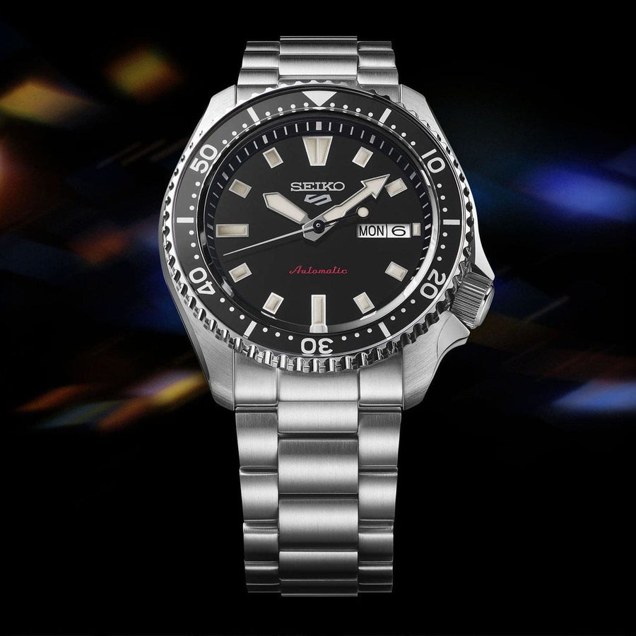 Seiko 5 Sports SKX Automatic Black Dial Silver Steel Strap Watch for Men - SRPL85K1