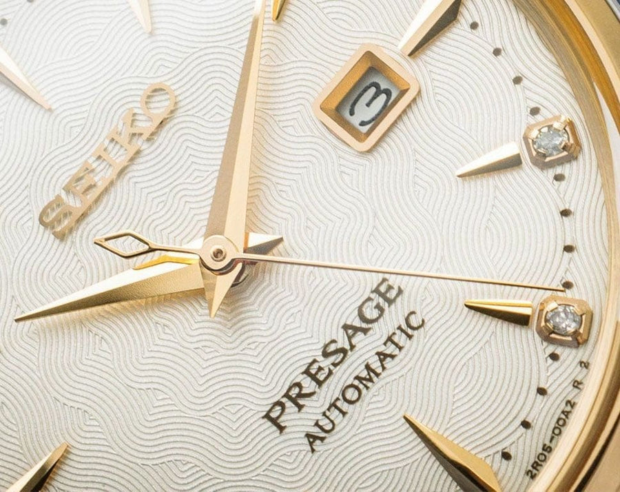 Seiko Presage Cocktail Time Automatic Diamonds White Dial Two Tone Steel Strap Watch for Women - SRE010J1