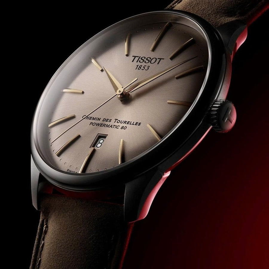 Tissot Chemin des Tourelles Automatic Powermatic 80 Ivory Dial Green Leather Strap Watch for Men - T139.407.16.261.00