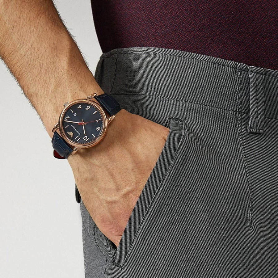 Emporio Armani Luigi Blue Dial Blue Leather Strap Watch for Men - AR11135
