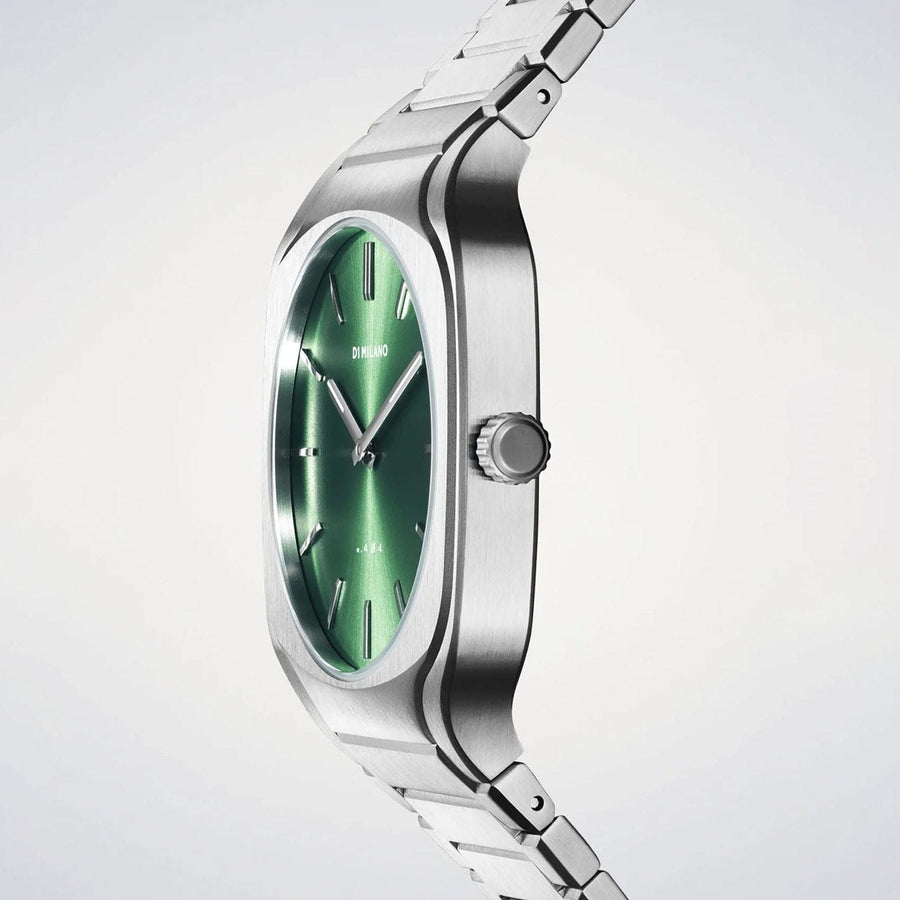 D1 Milano Square Eden Green Dial Silver Steel Strap Watch for Men - D1-SQBJ06