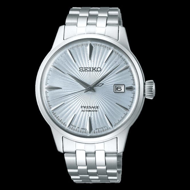 Seiko Presage Cocktail Time Automatic Ice Blue Dial Silver Steel Strap Watch for Men - SRPE19J1