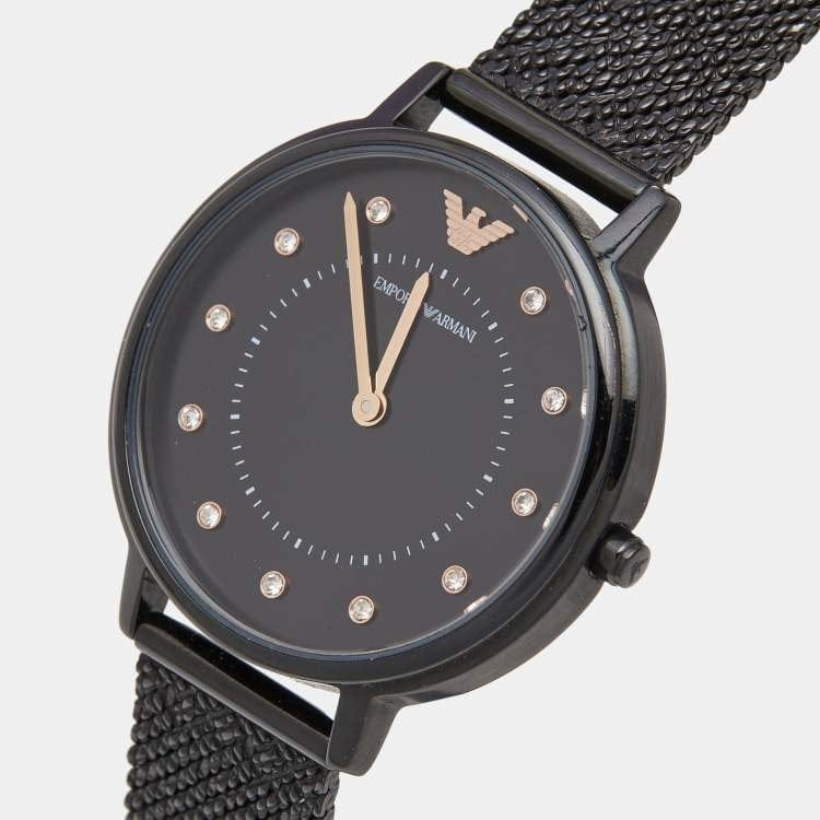 Emporio Armani Kappa Black Dial Black Mesh Strap Watch for Women - AR11252