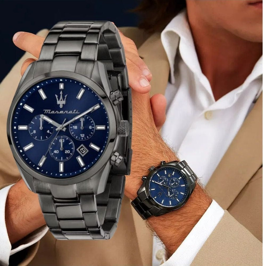 Maserati Attrazione Chronograph Blue Dial Grey Steel Strap Watch for Men - R8853151012