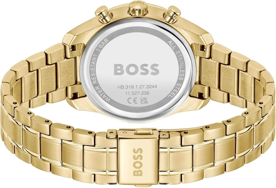 Hugo Boss Grand Tour Chronograph Gold Dial Gold Steel Strap Watch for Women - 1502768