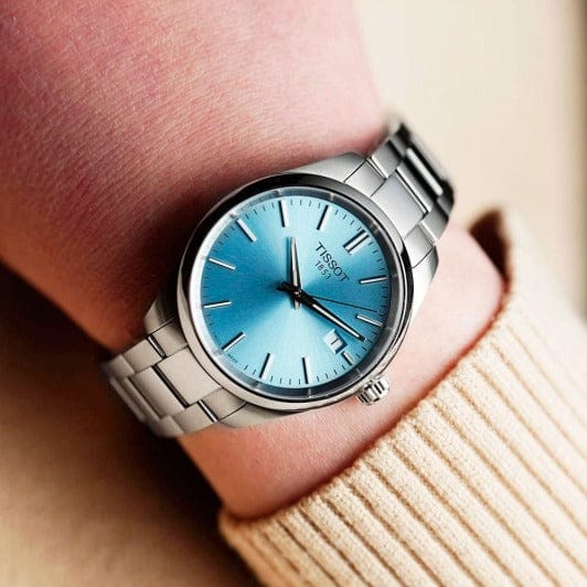Tissot PR 100 Ice Blue Dial Silver Steel Strap Watch for Women - T150.210.11.351.00