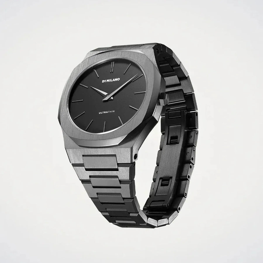 D1 Milano Ultra Thin Black Dial Gray Steel Strap Watch for Men - D1-UTBJ15