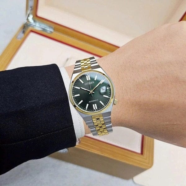 Citizen Tsuyosa 60 Automatic Green Dial Two Tone Steel Strap Watch for Men - NK0024-54X