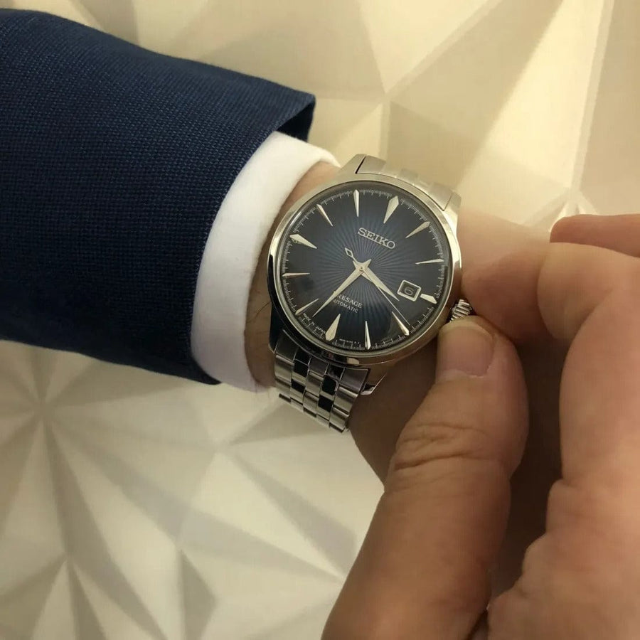 Seiko Presage Cocktail Time Automatic Blue Dial Silver Steel Strap Watch for Men - SRPB41J1