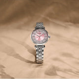Emporio Armani Gianni T-Bar Pink Dial Silver Steel Strap Watch for Women - AR11686