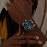 Hugo Boss Skytraveller Chronograph Blue Dial Brown Leather Strap Watch for Men - 1514194