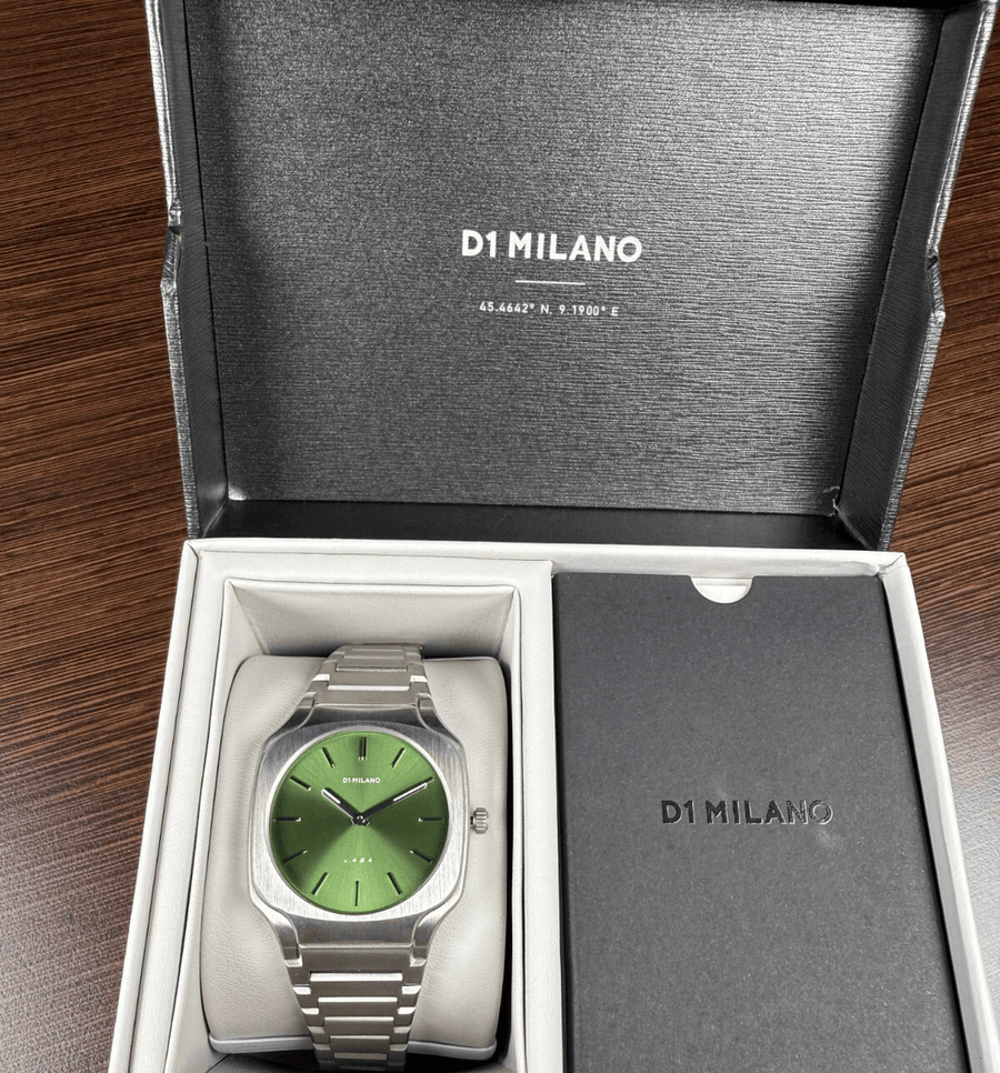 D1 Milano Square Eden Green Dial Silver Steel Strap Watch for Men - D1-SQBJ06