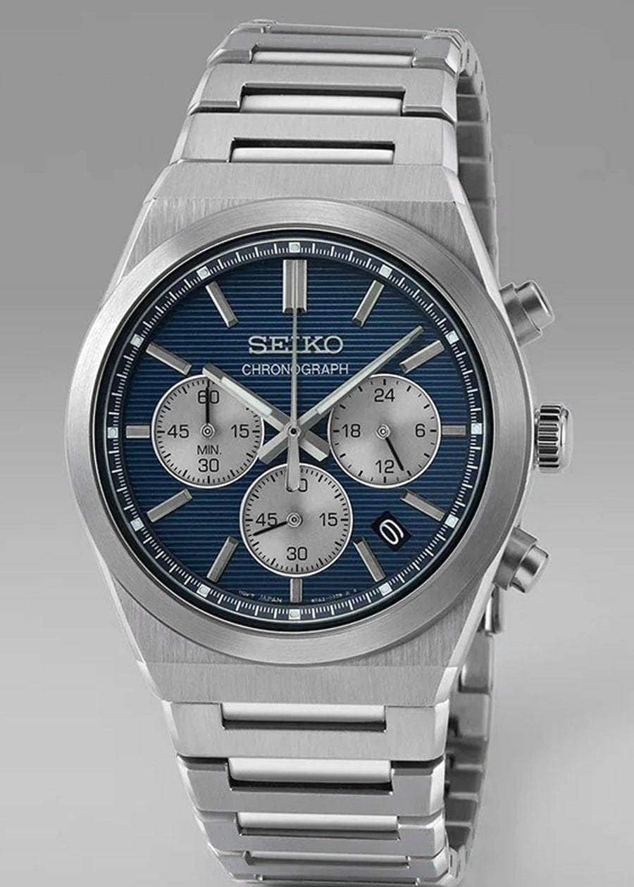 Seiko Conceptual Chronograph Blue Dial Silver Steel Strap Watch for Men- SSB453P1