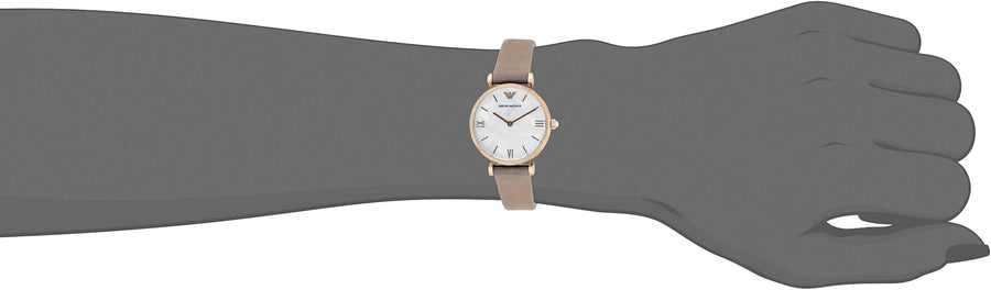 Emporio Armani Gianni T-Bar Silver Dial Beige Leather Strap Watch for Women - AR11111