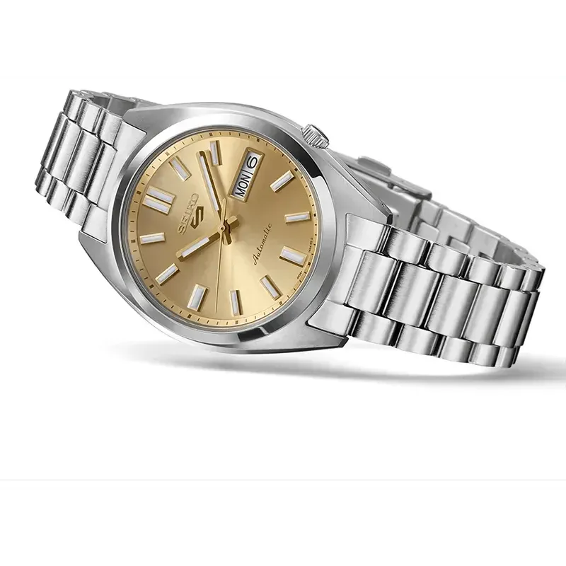 Seiko 5 Sports SNXS Automatic Gold Dial Silver Steel Strap Watch for Men - SRPL59K1