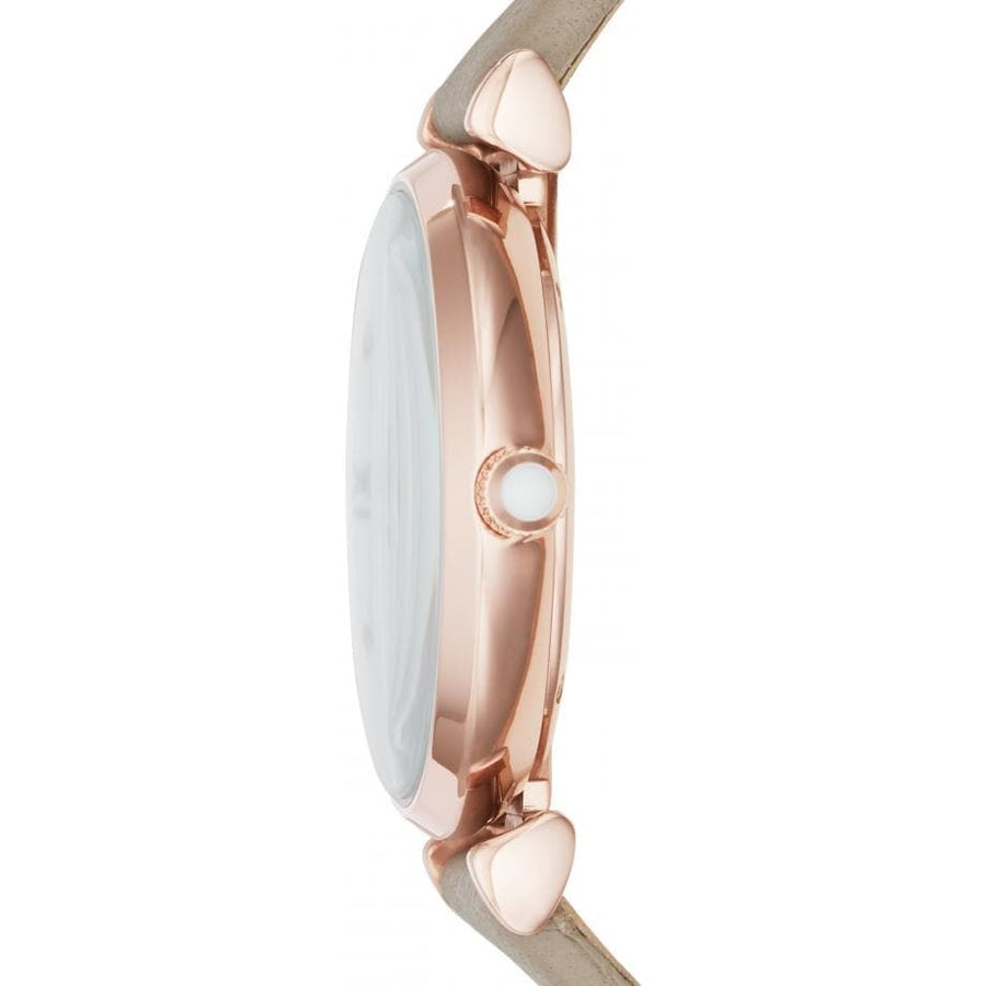 Emporio Armani Gianni T-Bar Silver Dial Beige Leather Strap Watch for Women - AR11111