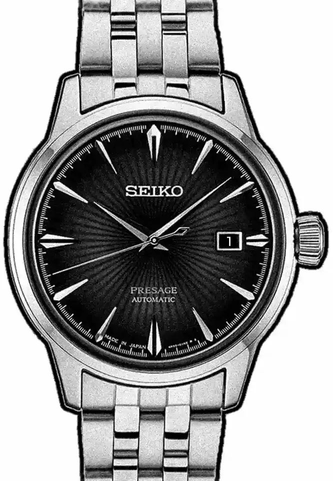 Seiko Presage Cocktail Time Automatic Black Dial Silver Steel Strap Watch for Men - SRPE17J1
