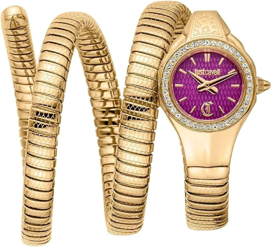 Just Cavalli Vita Purple Dial Gold Steel Strap Watch for Women - JC1L355M0035