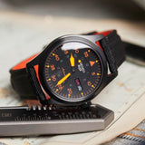 Seiko 5 Sports Flieger Pilot Automatic Black Dial Black Nylon Strap Watch for Men - SRPH33K1