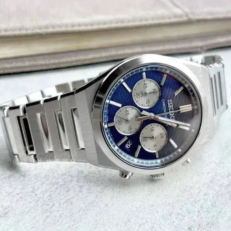 Seiko Conceptual Chronograph Blue Dial Silver Steel Strap Watch for Men- SSB453P1