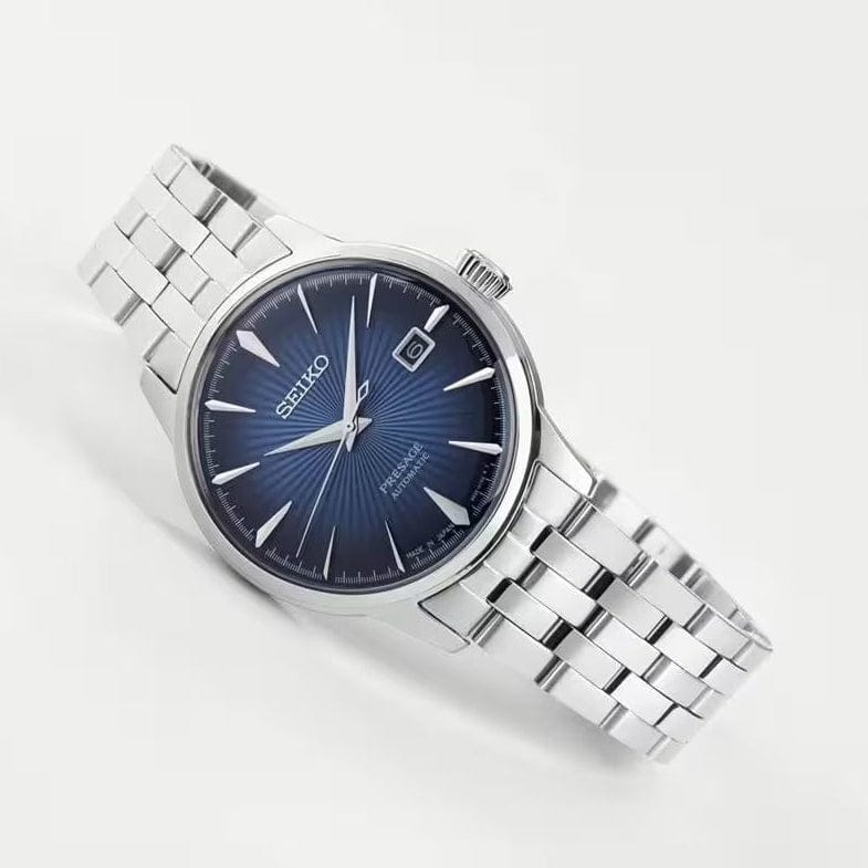Seiko Presage Cocktail Time Automatic Blue Dial Silver Steel Strap Watch for Men - SRPB41J1