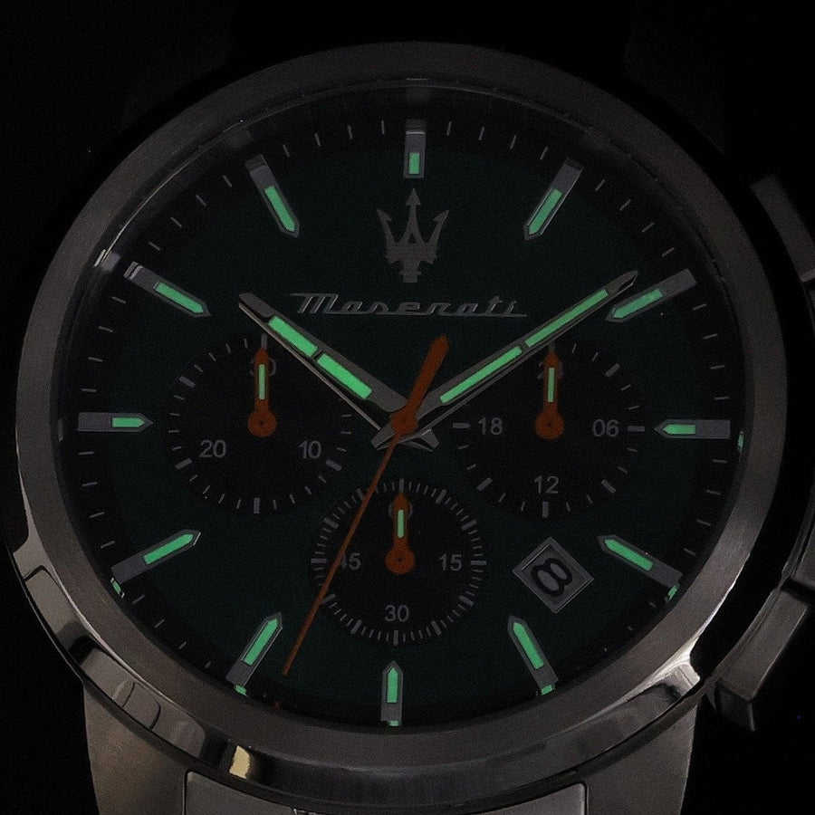 Maserati Successo Chronograph Green Dial Silver Steel Strap Watch for Men - R8873621043