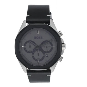 Hugo Boss Cloud Chronograph Grey Dial Black Leather Strap Watch for Men - 1514014