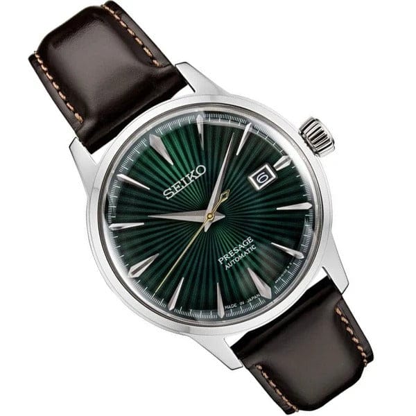 Seiko Presage Cocktail Time Automatic Green Dial Brown Leather Strap Watch for Men - SRPD37J1