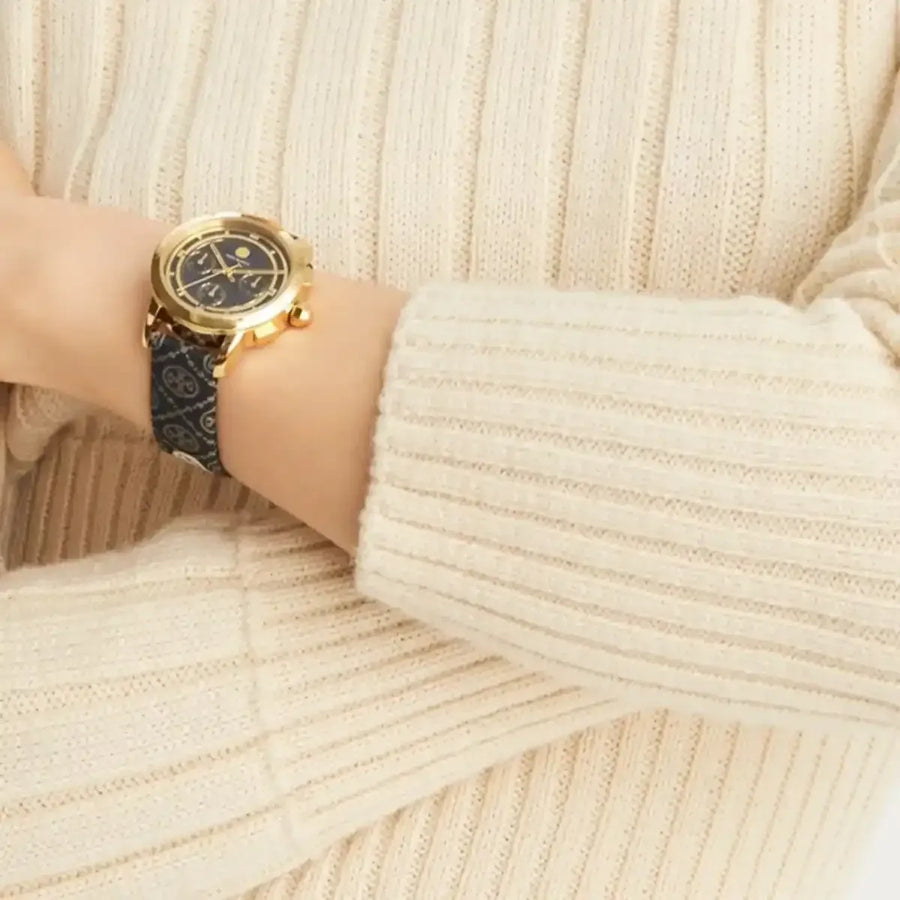 Tory Burch Classic Chronograph White Dial Grey Nylon Strap Watch for Women - TBW1035