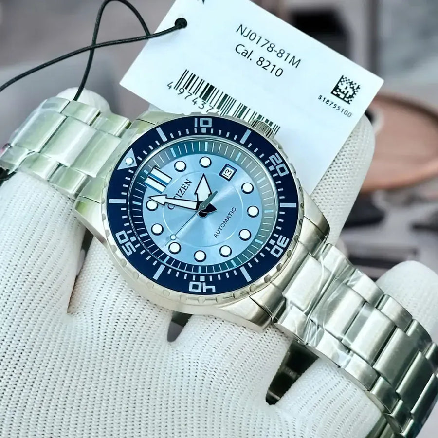 Citizen Mechanical Automatic Blue Dial Silver Steel Strap Watch for Men - NJ0178-81M