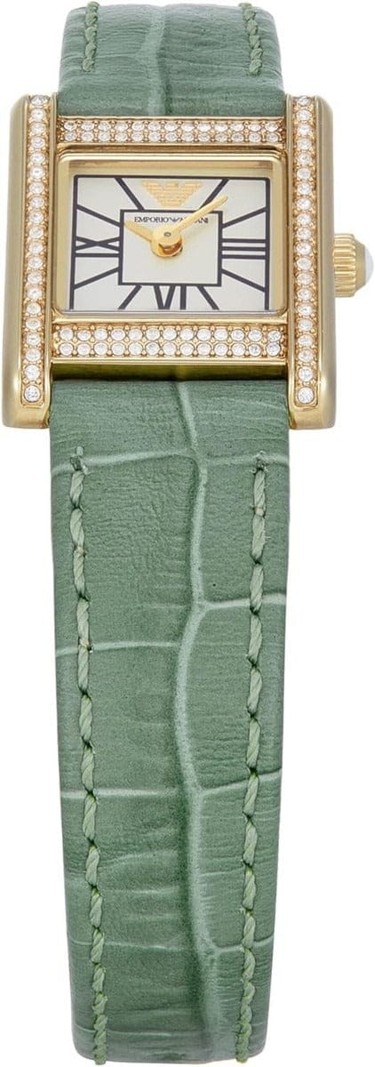 Emporio Armani Classic White Dial Green Leather Strap Watch for Women - AR11661