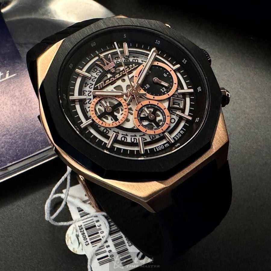 Maserati Stile Skeleton Chronograph Black Dial Black Silicone Strap Watch for Men - R8871642003