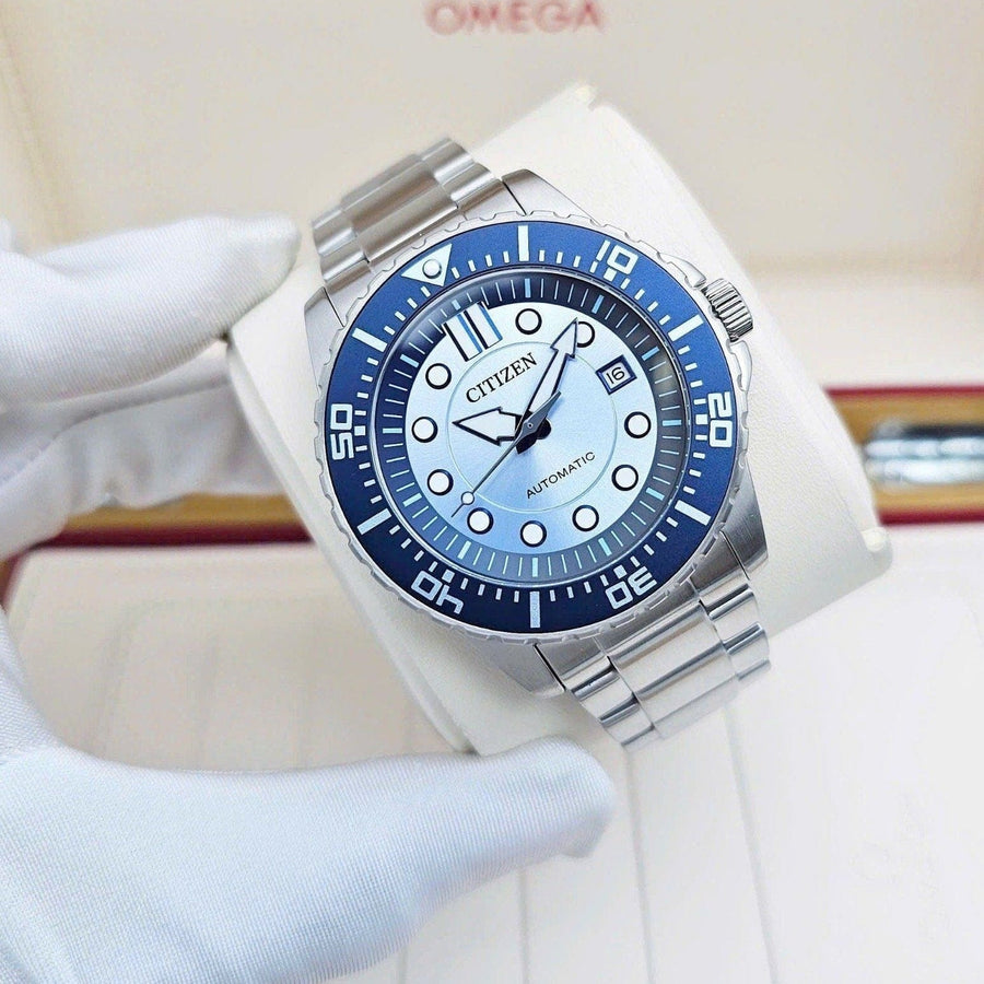 Citizen Mechanical Automatic Blue Dial Silver Steel Strap Watch for Men - NJ0178-81M