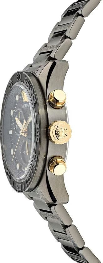 Versace Greca Dome Chronograph Black Dial Grey Steel Strap Watch for Men - VE6K00623