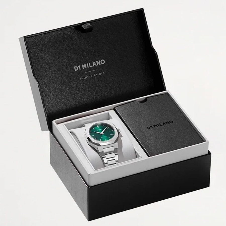 D1 Milano Ultra Thin Green Dial Silver Steel Strap Watch for Men - D1-UTBJ37