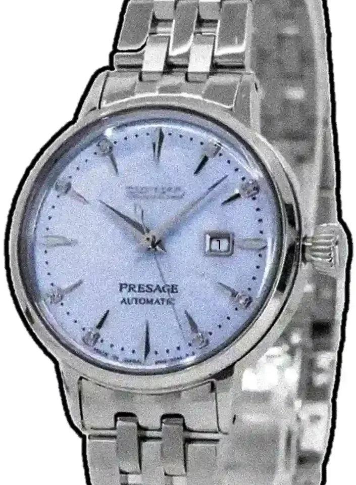 Seiko Presage Cocktail Time Automatic Skydiving Diamonds Blue Dial Silver Steel Strap Watch for Women - SRE007J1
