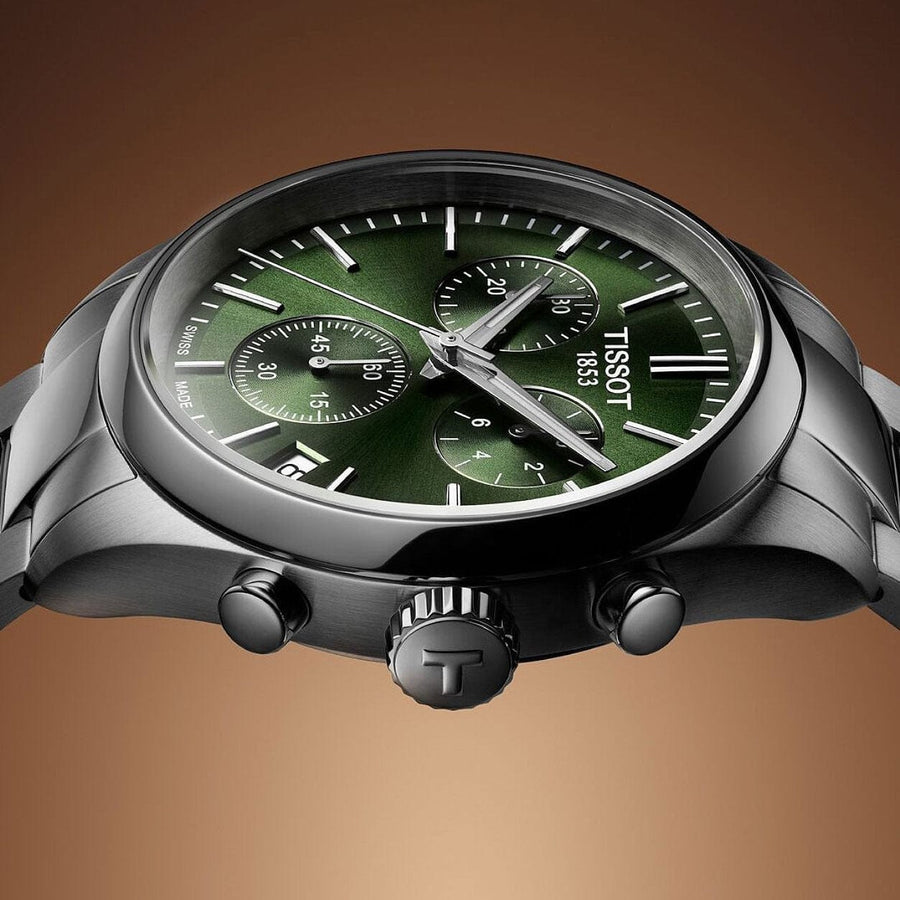 Tissot PR 100 Chronograph Green Dial Silver Steel Strap Watch for Men - T150.417.11.091.00