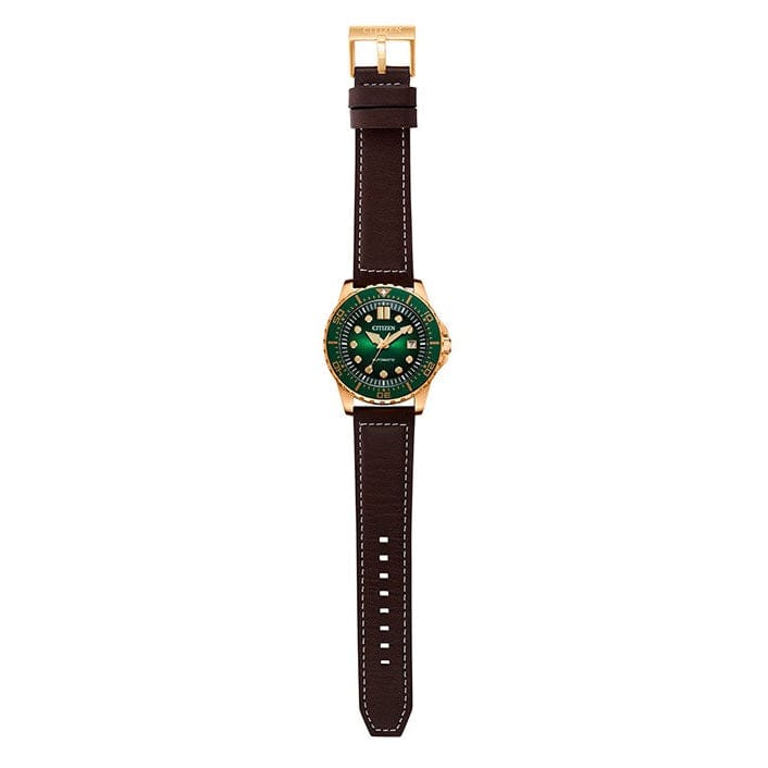 Citizen Mechanical Automatic Green Dial Brown Leather Strap Watch for Men - NJ0173-18X