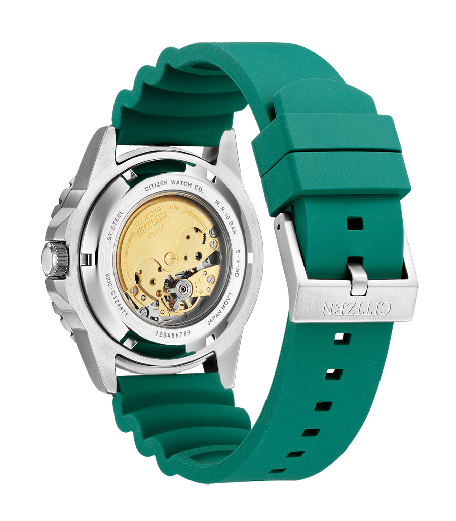 Citizen Mechanical Automatic Green Dial Green Rubber Strap Watch for Men - NJ0129-10X