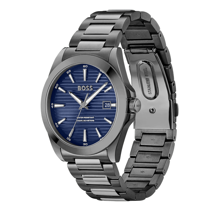 Hugo Boss Strike Blue Dial Gunmetal Grey Steel Strap Watch for Men - 1514175
