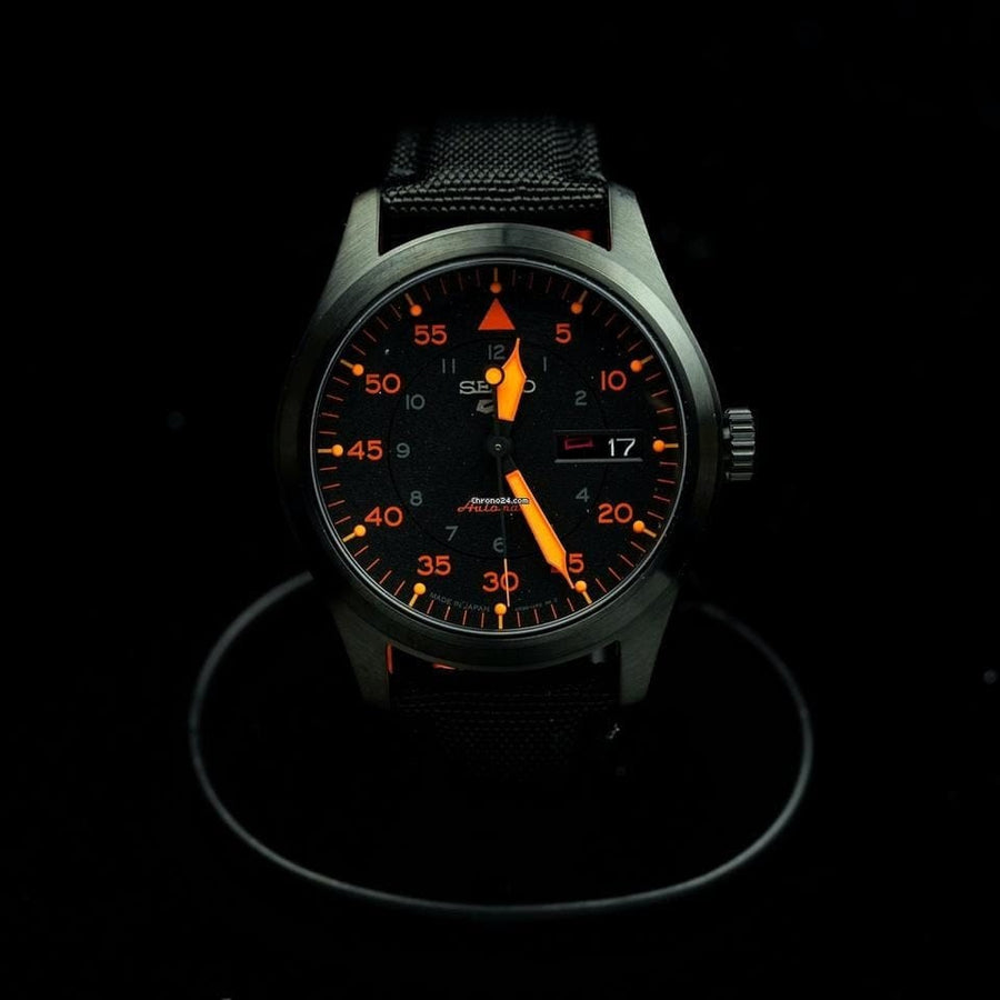 Seiko 5 Sports Flieger Pilot Automatic Black Dial Black Nylon Strap Watch for Men - SRPH33K1