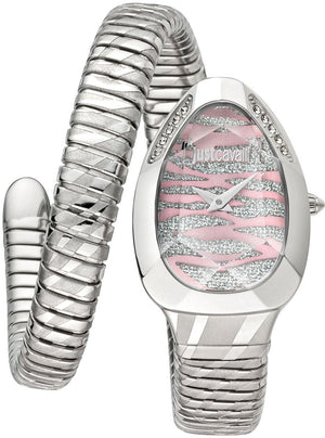Just Cavalli Glam Evo 8 Pink Dial Silver Steel Strap Watch for Women - JC1L225M0015